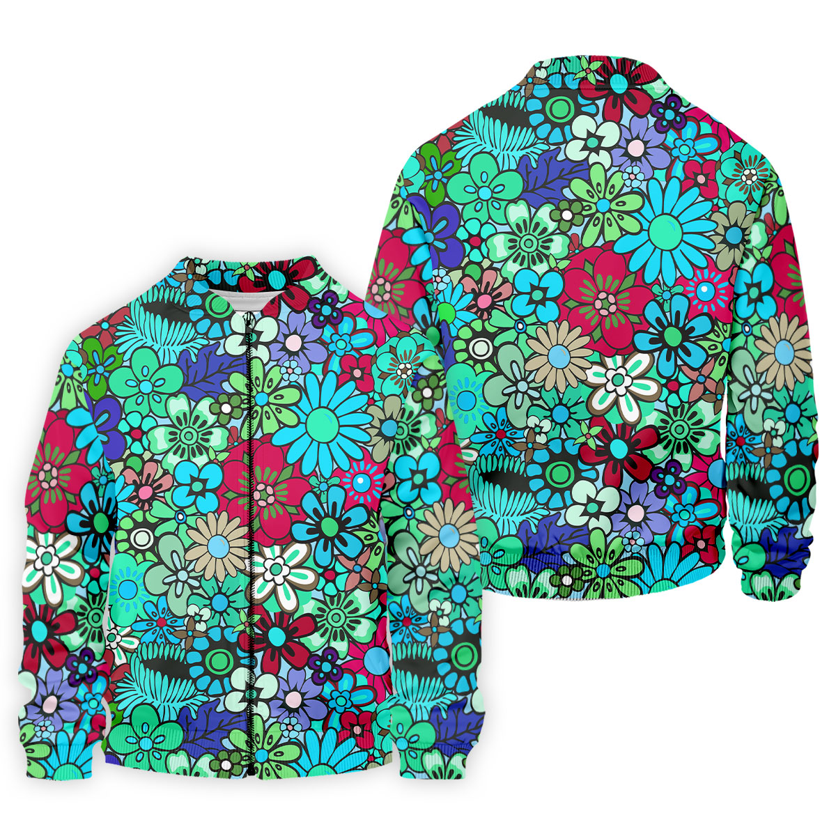 Blue Green Retro Flower Power Golf Shirt, Mens Golf Shirts, Hawaiian Golf Shirt, Golf Shirts For Men