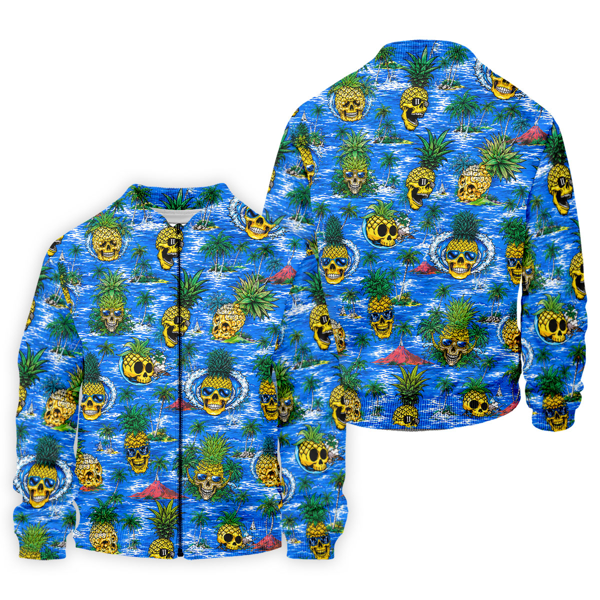 Pineapple Skull Golf Shirt, Tropical Island Volcano Pattern, Golf Shirt For Men