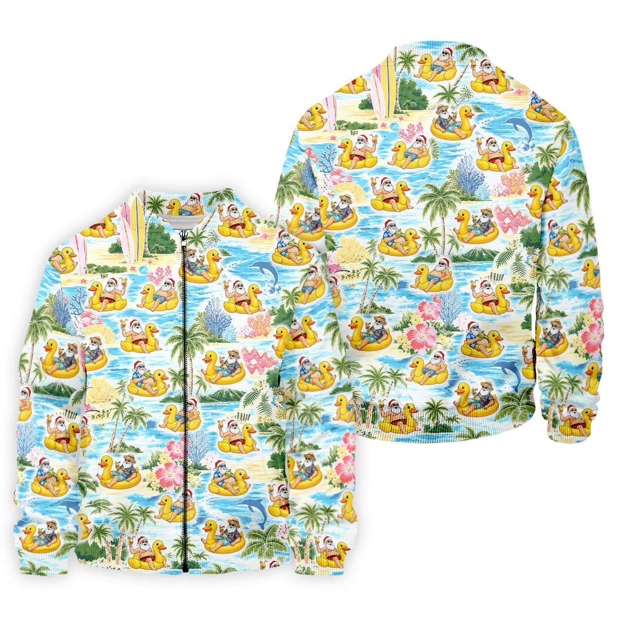 Funny Santa Duck Float Tropical Christmas Polo Shirt, Mens Golf Polo, Hawaiian Golf Shirt