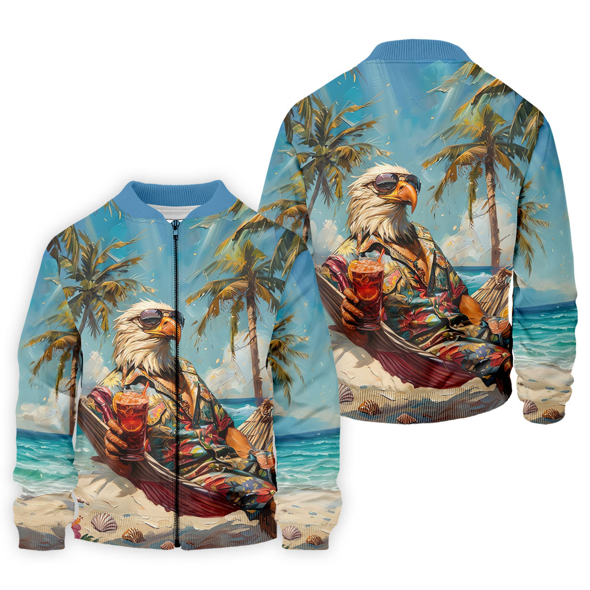 Cool Bald Eagle Tropical Vacation Hawaiian Golf Shirt, Vibrant Color Golf Shirts For Men