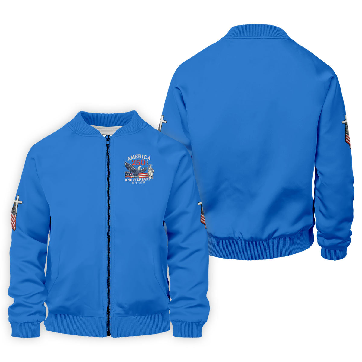 Faith Cross Bald Eagle America 250 Anniversary Blue Patriotic Golf Shirt, Golf Shirts For Men
