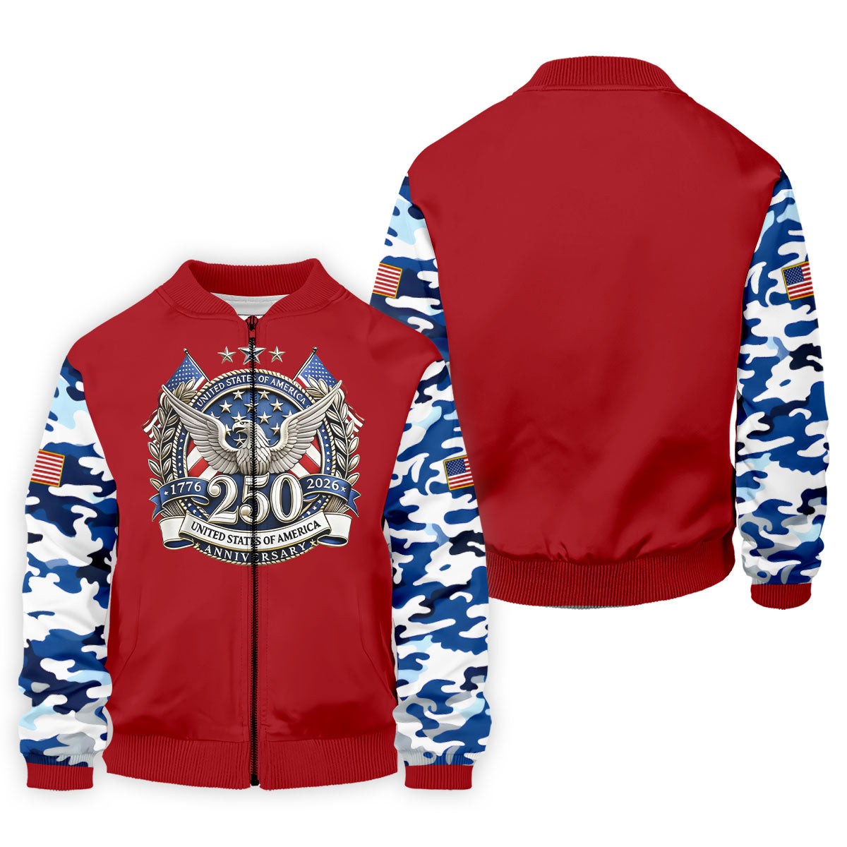 Patriotic Bald Eagle Blue And White Camo Red Golf Shirt, 250th Anniversary Golf Shirts For Men
