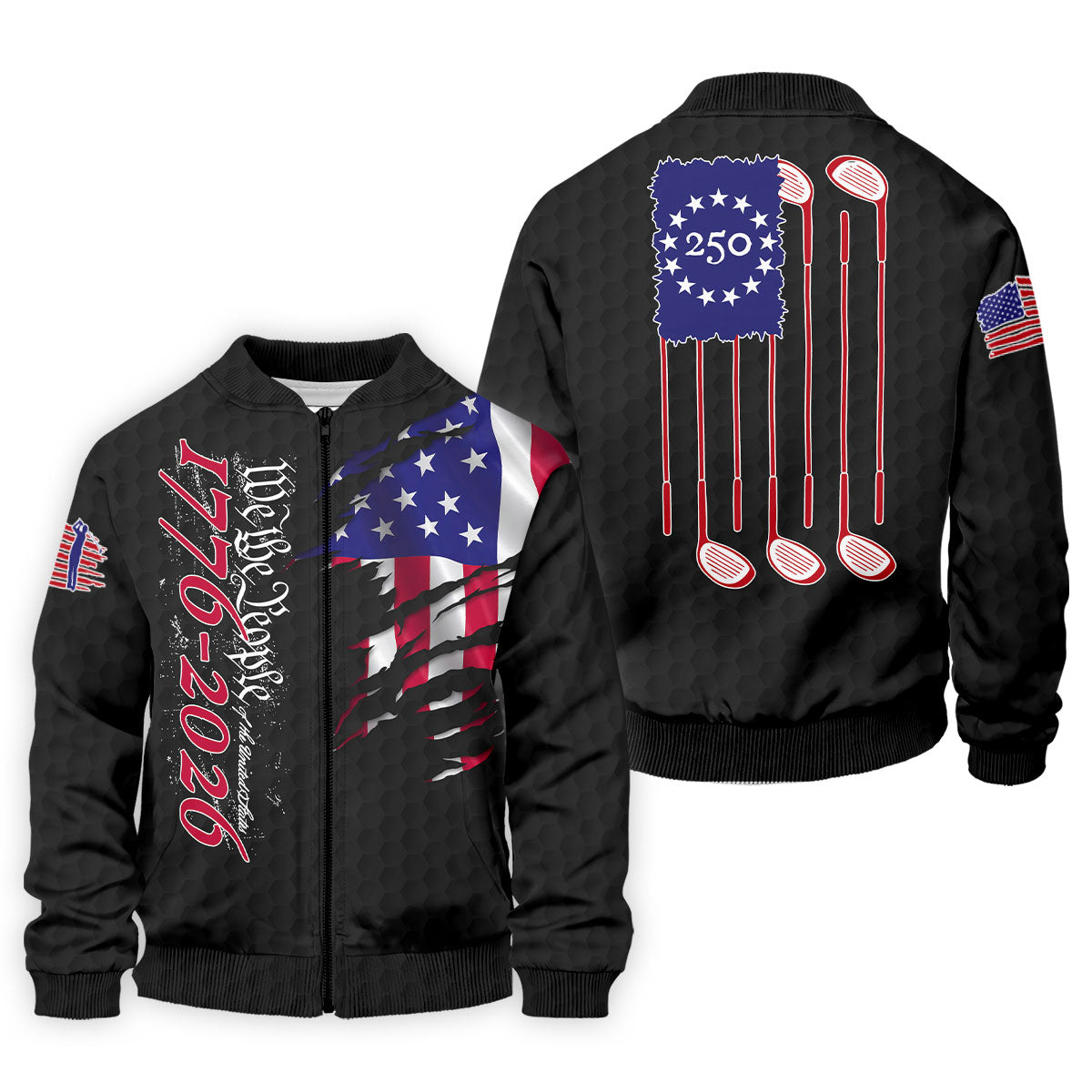 We The People Distressed American Flag Black Golf Shirt, 4th Of July Golf Shirts For Men