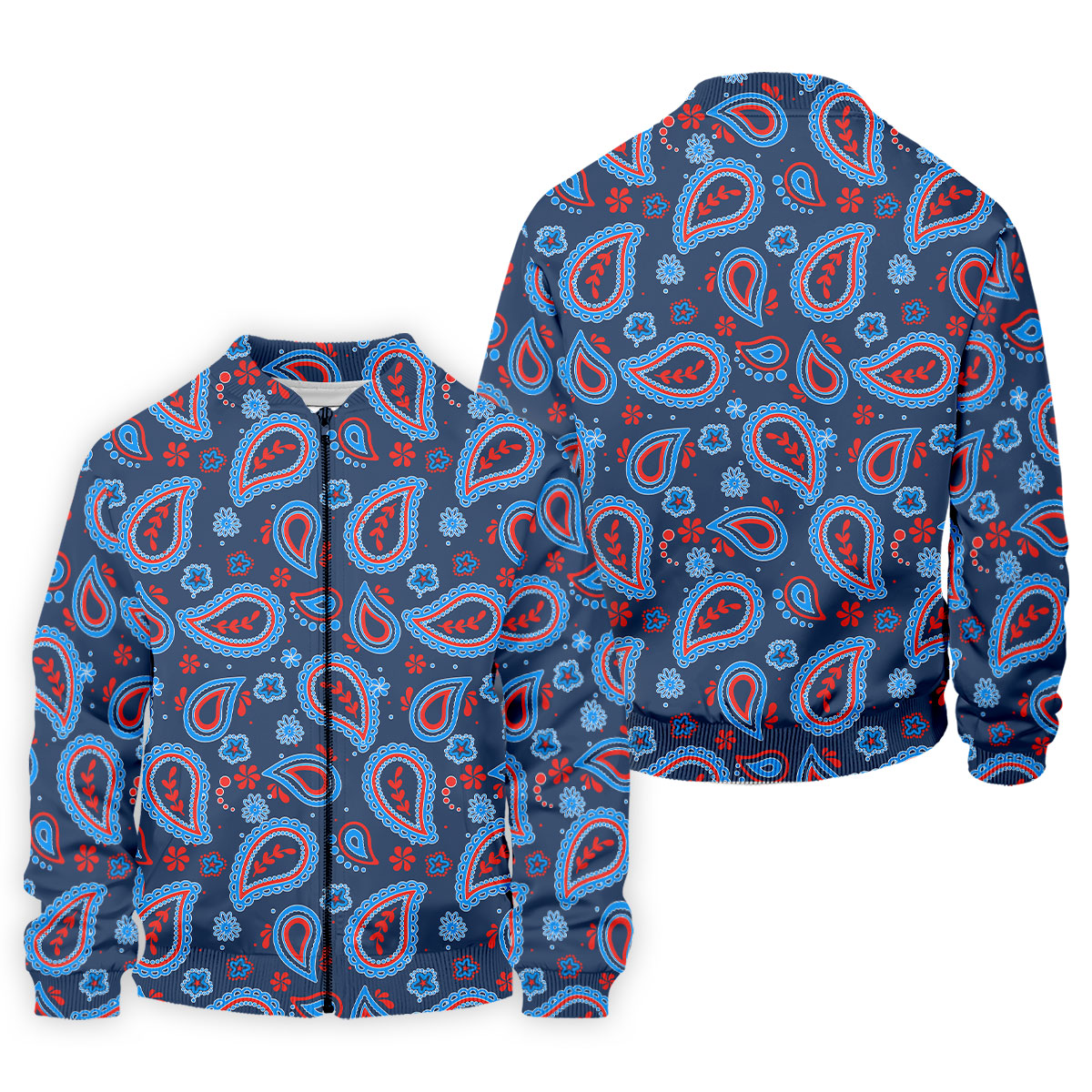 Blue Red Paisley Pattern Golf Polo Shirt, Golf Shirts For Men, Hawaiian Golf Shirt