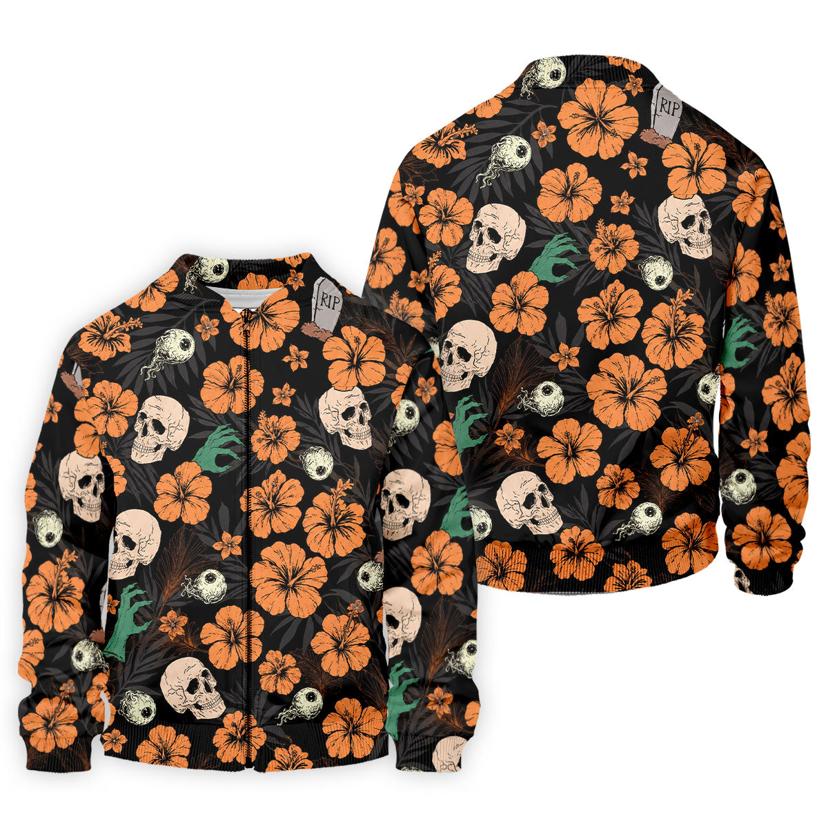 Halloween Skull Hibiscus Floral Pattern Golf Polo Shirt, Golf Polo Shirts For Men, Mens Golf Apparel