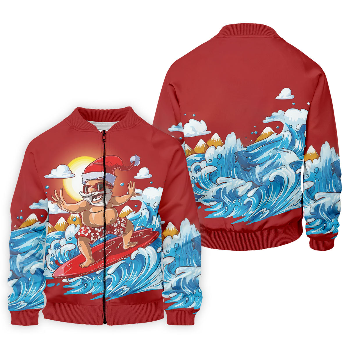 Men's Funny Santa Surfing Men's Golf Polo, Christmas Golf Shirt, Golf Apparel For Men