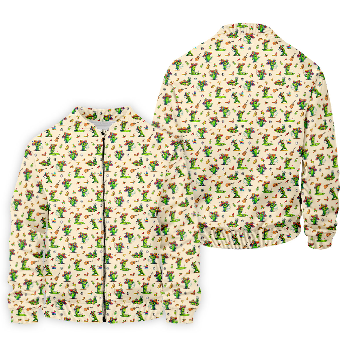 Cartoon Mustach Funny Cactus Cinco De Mayo Celebration Fiesta Themed Beige Golf Shirts For Men