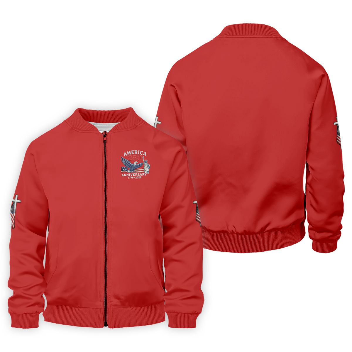 Faith Cross Bald Eagle America 250 Anniversary Red Patriotic Golf Shirt, Golf Shirts For Men