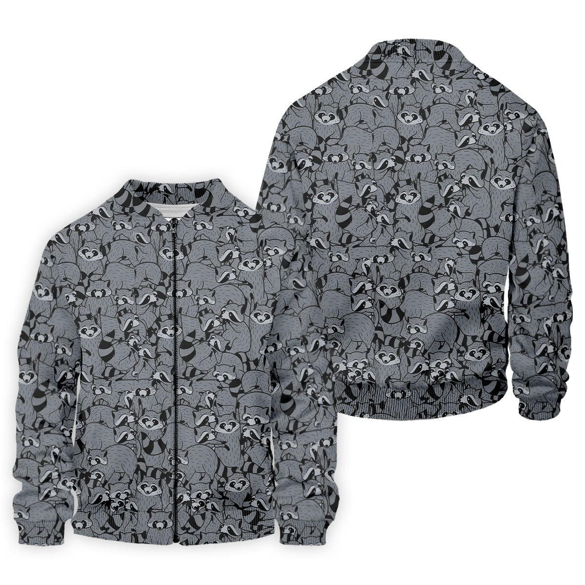 Gray Cartoon Raccoon Pattern Golf Polo Shirt, Men's Golf Shirt, Golf Polo Shirts For Men