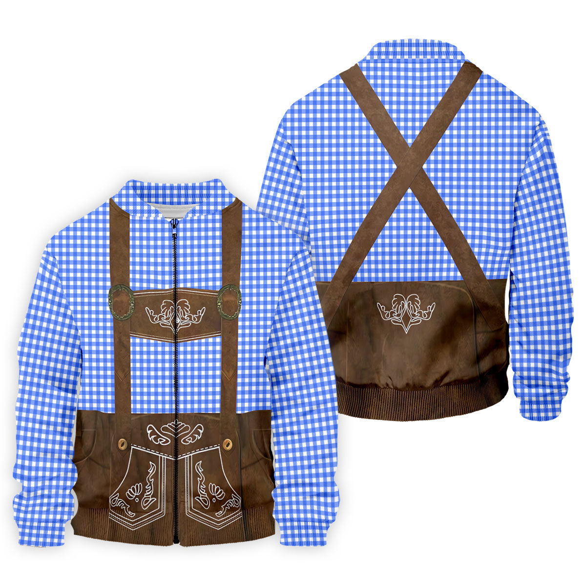Blue Oktoberfest Lederhosen Illusion Sleeveless Golf Polo, Golf Shirts For Men, Mens Golf Apparel