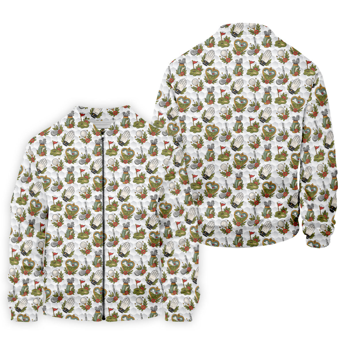 Floral Golf Club Pattern White Hawaiian Golf Shirt, Men's Golf Shirt, Golf Apparel For Men