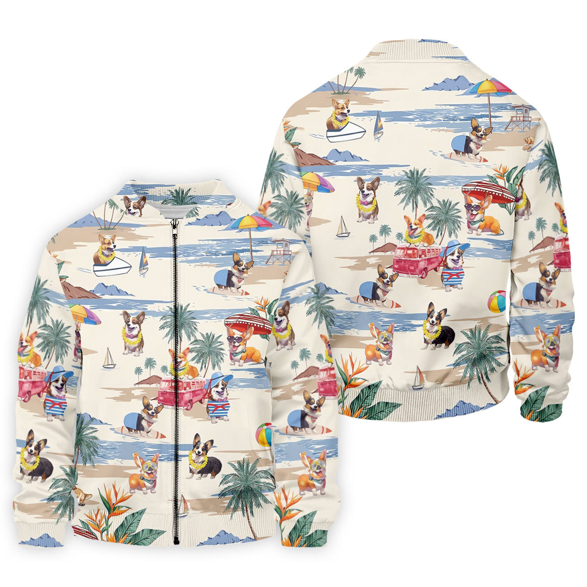 Cute Corgi Beach Vacation Golf Polo Shirt, Golf Polo Shirts For Men, Mens Golf Apparel