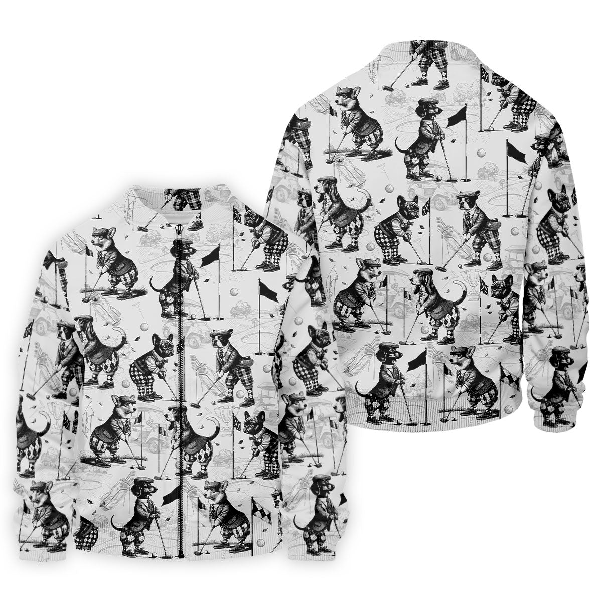 Vintage Golfing Dogs Pattern Golf Polo Shirt, Mens Golf Shirts, Golf Apparel For Men