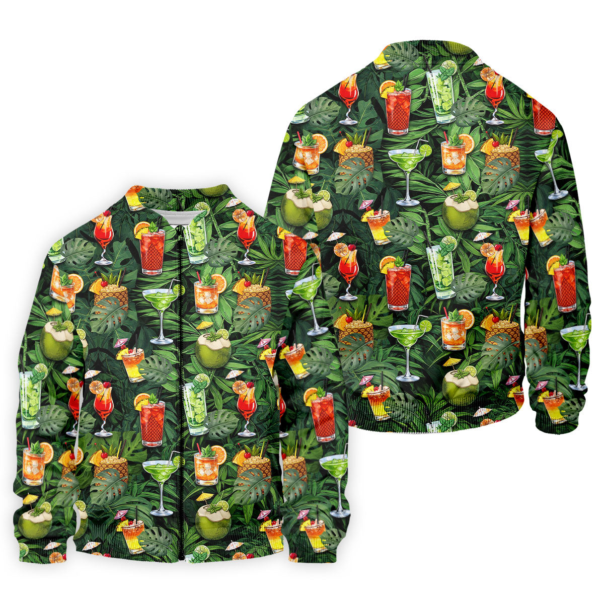 Tropical Cocktail Coconut And Palm Leaf Golf Polo, Hawaiian Golf Shirt, Mens Golf Apparel