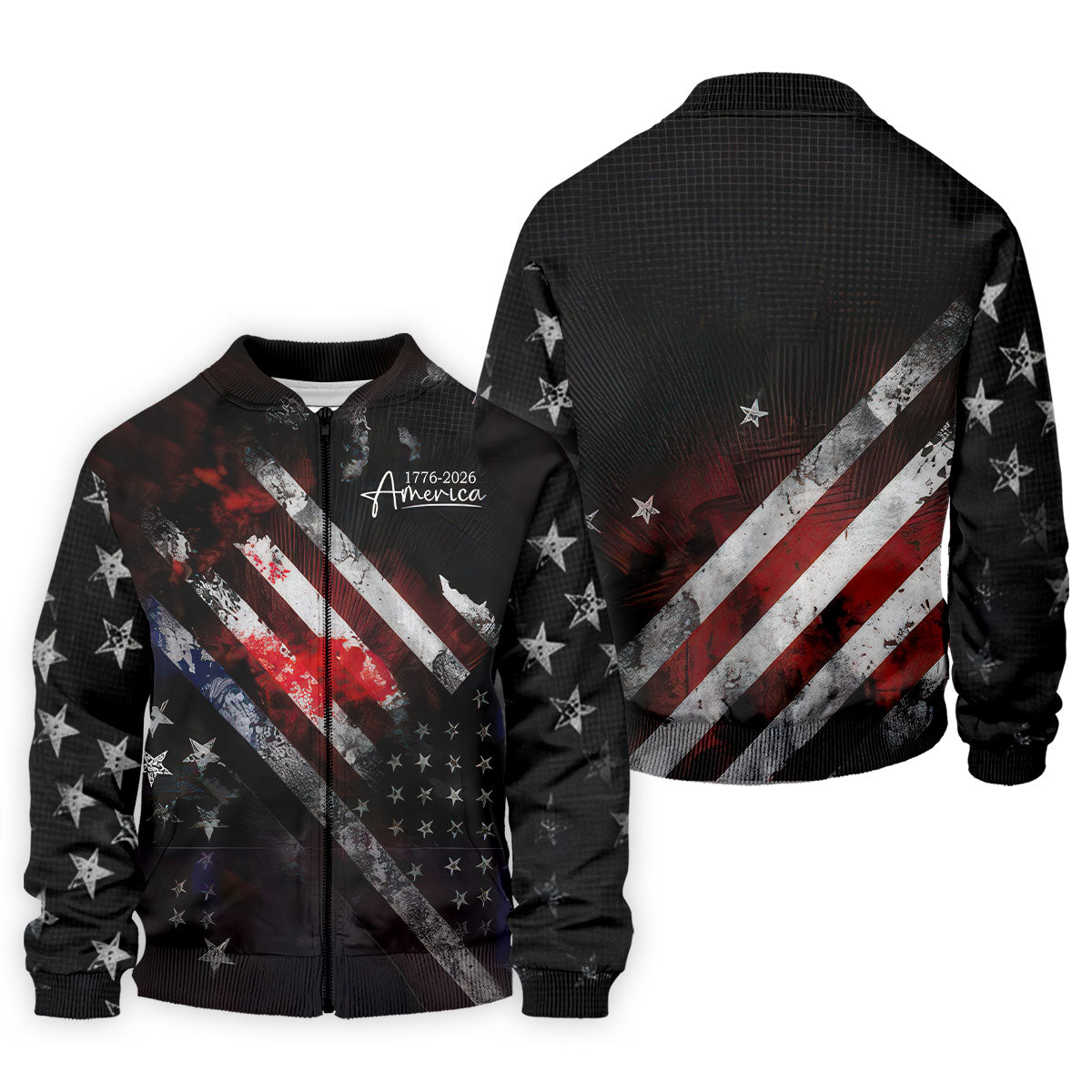 1776-2026 America Distressed Flag Black Golf Shirt, Patriotic 4th Of July Golf Shirts For Men