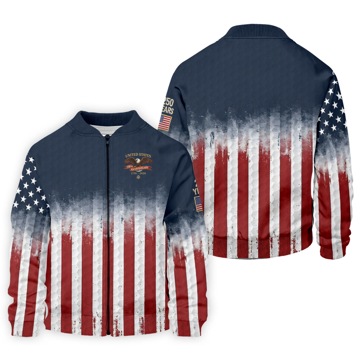 United States 250th Anniversary Distressed Flag Golf Tops For Men, Golf Ball Pattern Golf Shirts For Men