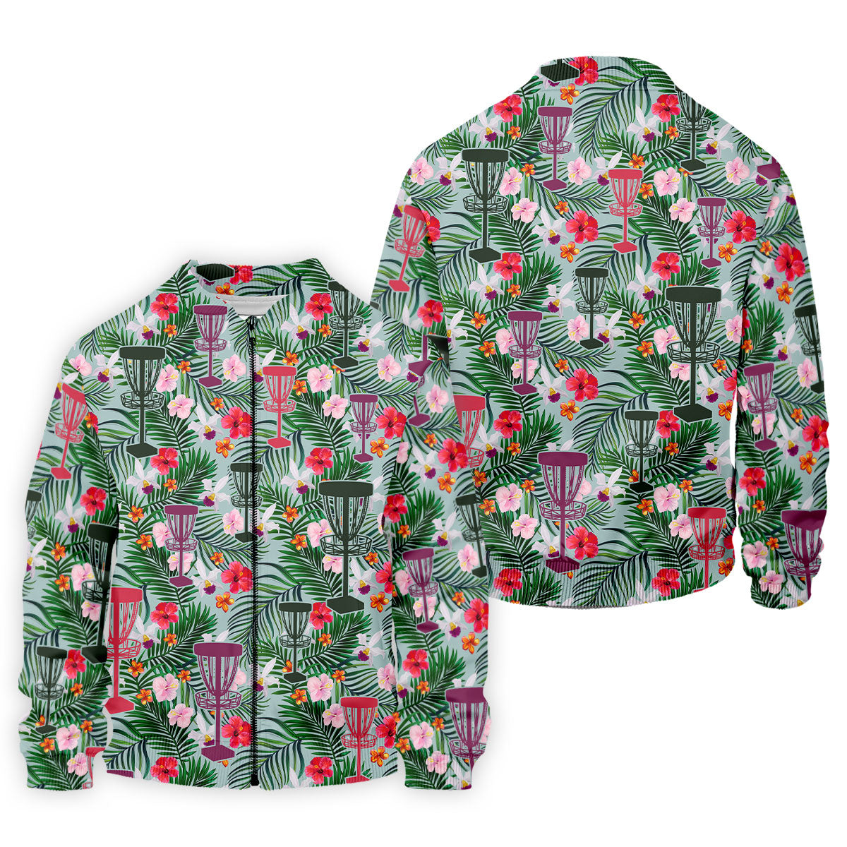 Tropical Disc Golf Basket Floral Polo Shirt, Hawaiian Golf Shirt, Golf Polo Shirts For Men