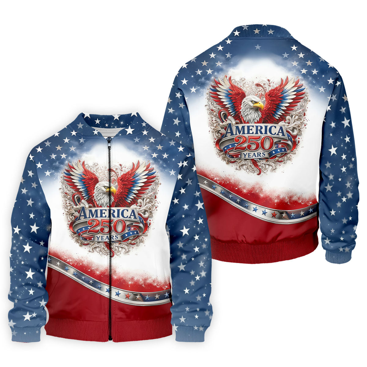 Bald Eagle Red White Blue Patriotic Stars 4th Of July Golf Shirt, 250 Years Golf Shirts For Men