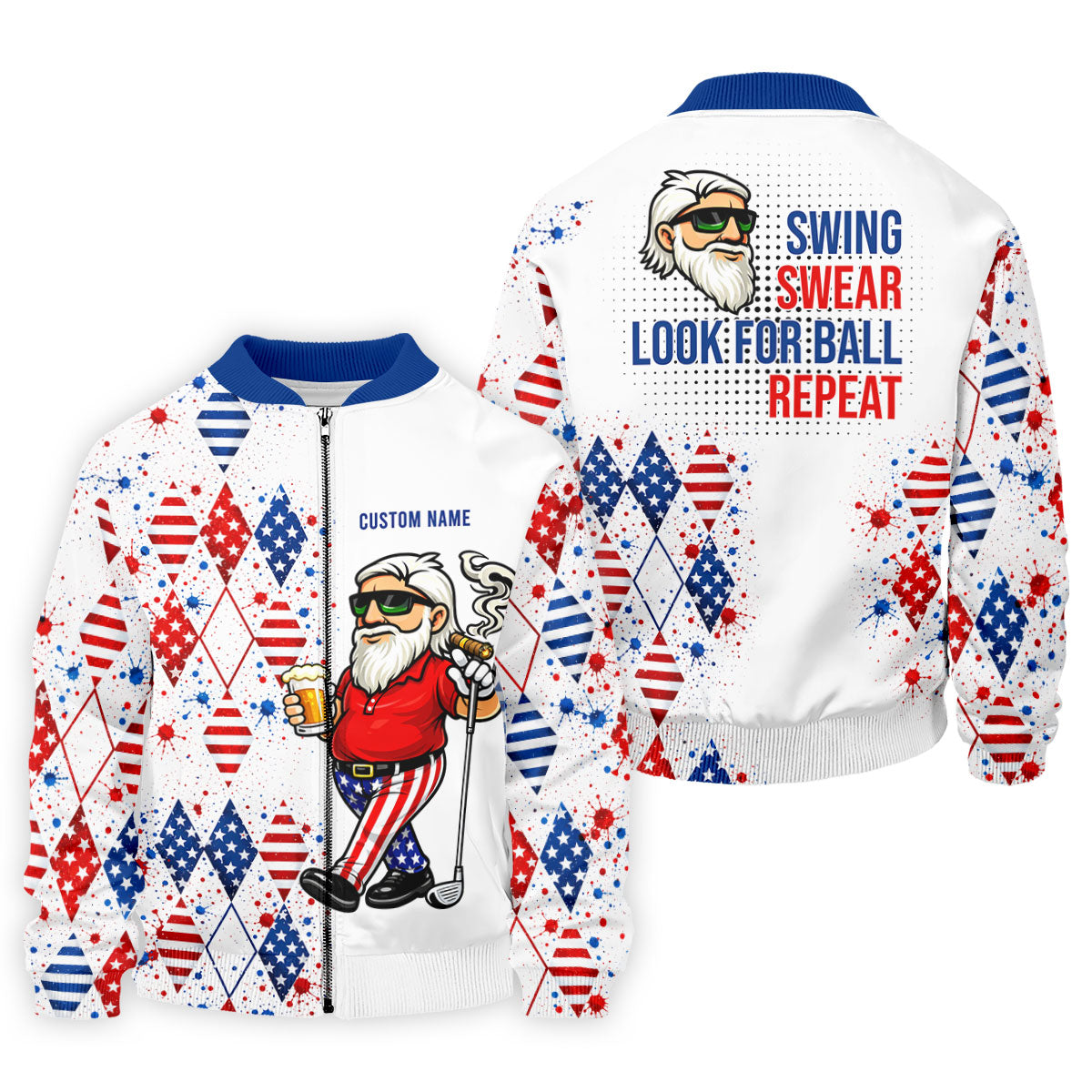 Patriotic Man Golf And Beer Argyle Pattern 4th Of July Golf Shirt, 250 Years Golf Shirts For Men