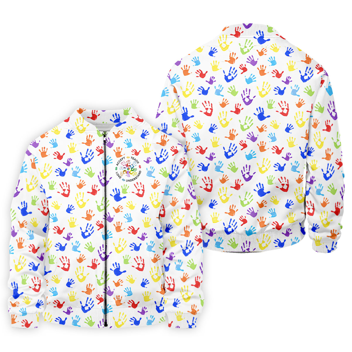 Accept Teach Understand Love Autism Awareness Colorful Handprint White Golf Shirt, Golf Shirts For Men