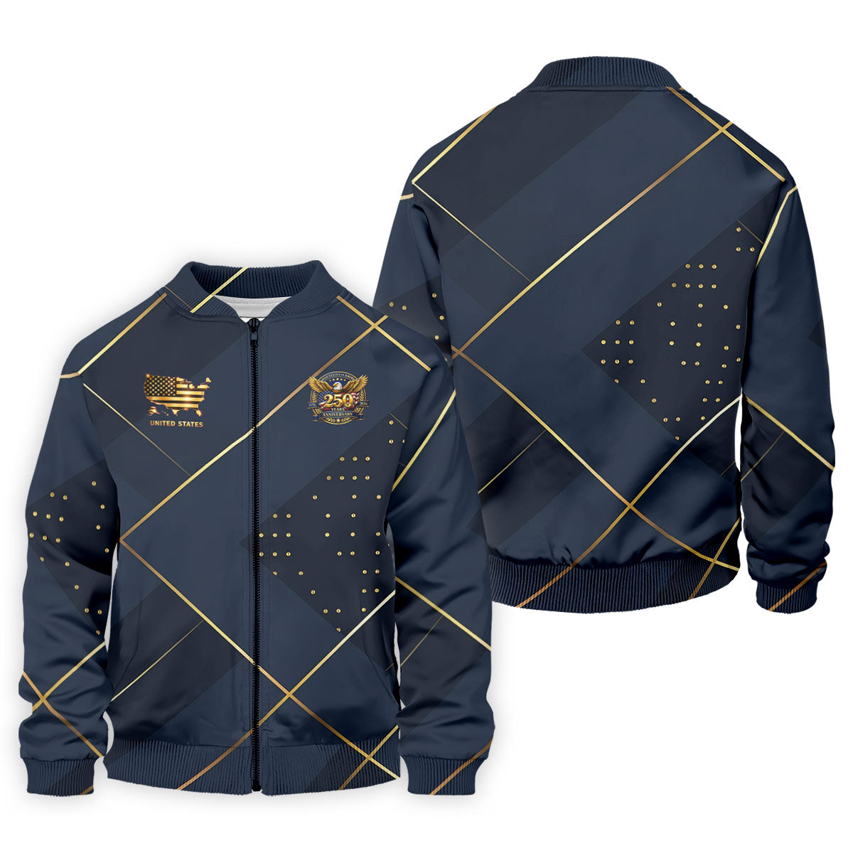 Bald Eagle 250 Years Anniversary Navy Patriotic Golf Shirt, 4th Of July Golf Shirts For Men