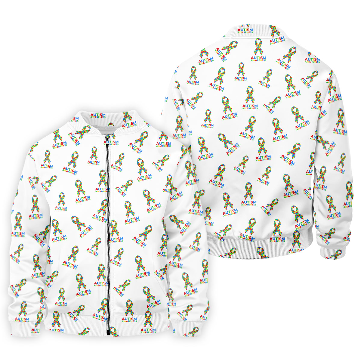 Autism Awareness Colors Autism Ribbon White Golf Shirt, Golf Tops For Men, Golf Shirts For Men