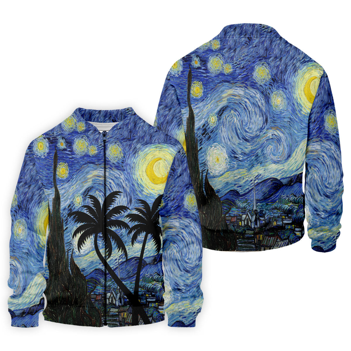 Van Gogh Starry Night Tropical Palm Tree Golf Shirt, Mens Golf Polo, Printed Golf Shirts