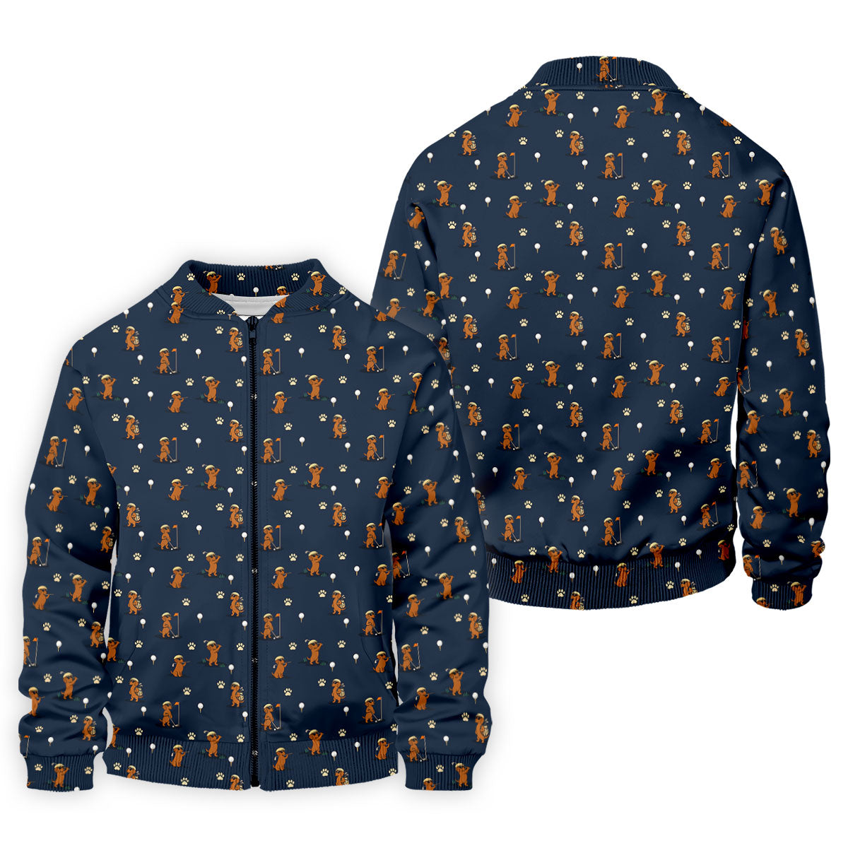 Cartoon Dachshund Golfer Pattern Golf Polo Shirt, Men's Golf Shirt, Golf Apparel For Men