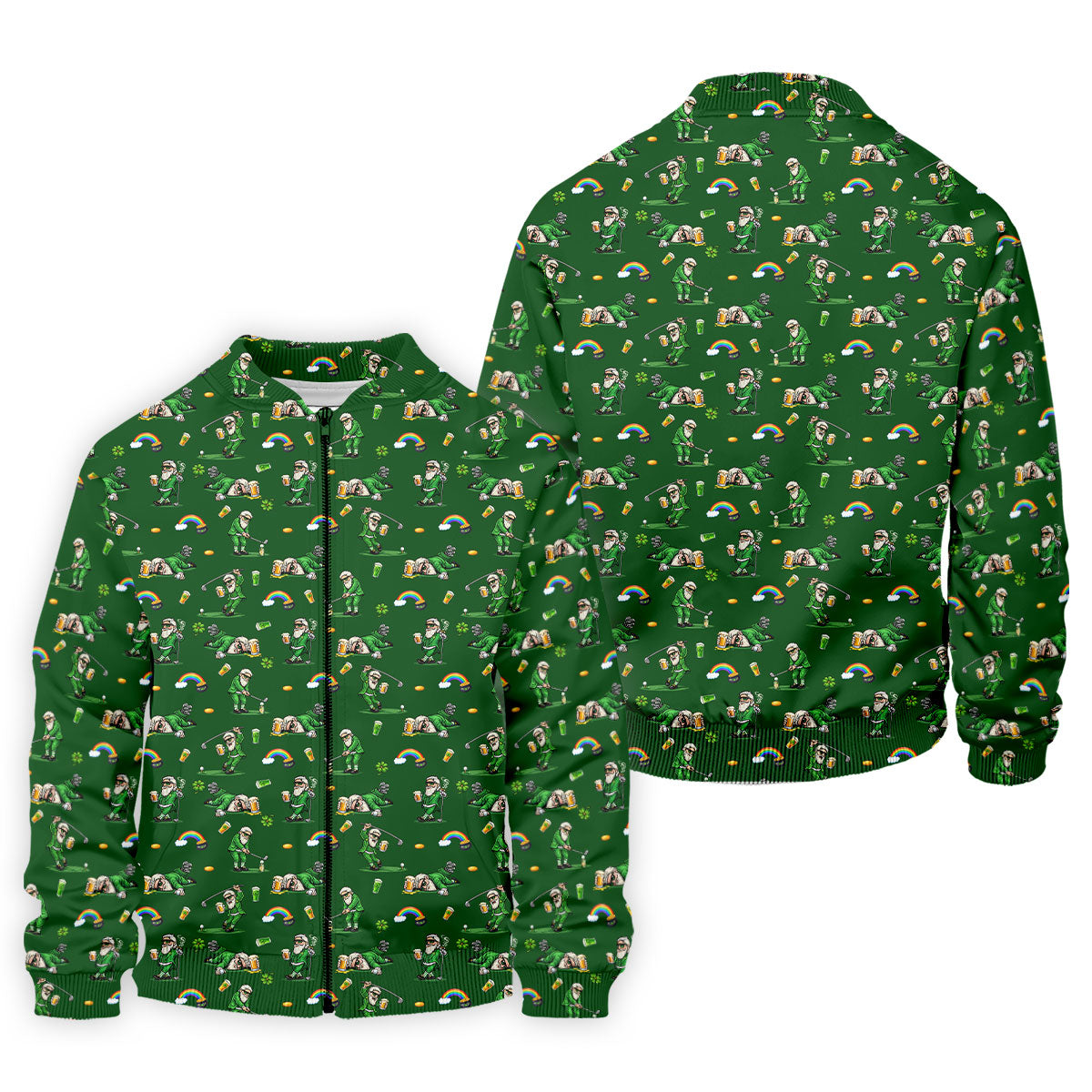 St Patrick's Day Leprechaun Character Golf And Beer Green Golf Shirt, Fun Golf Shirts For Men, Polo For Men