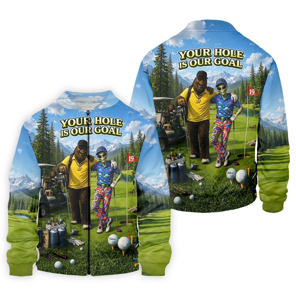 Your Hole Is Our Goal Funny Bigfoot Alien Golf Polo Shirt, Mens Golf Apparel, Golf Shirt