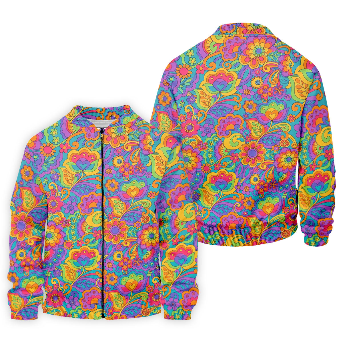 Vintage Psychedelic Floral Pattern Hawaiian Golf Shirt, Mens Golf Shirts, Golf Polo Shirts For Men