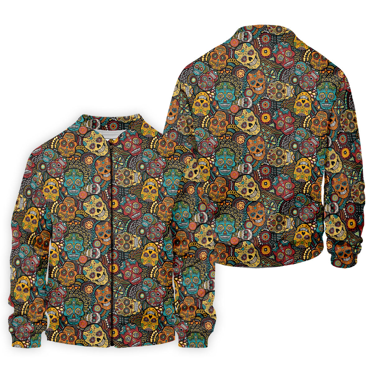 Colorful Sugar Skull Halloween Polo Shirt, Golf Shirts For Men, Golf Apparel For Men