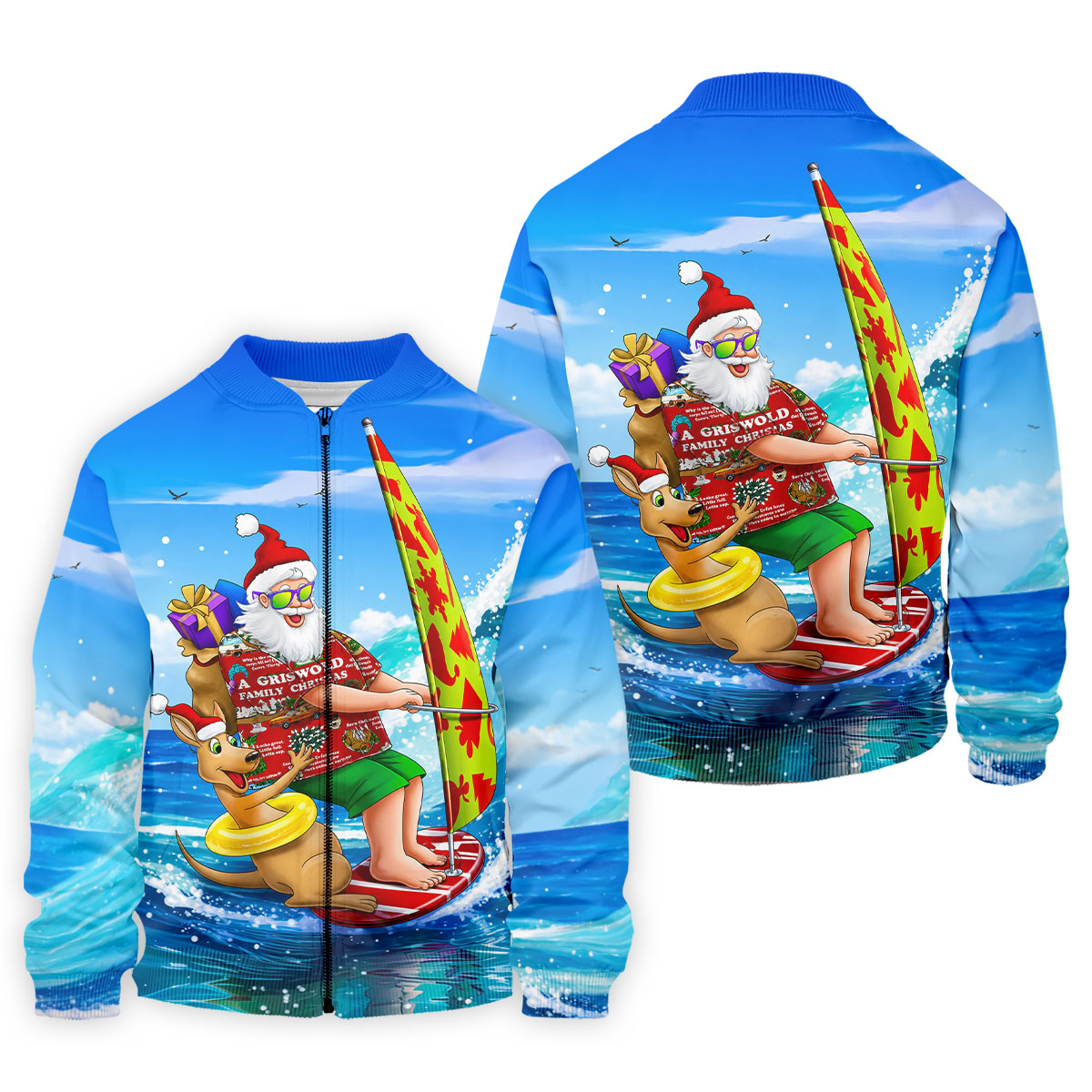 Santa And Reindeer Beach Surfing Christmas Golf Shirt, Men's Golf Shirt, Hawaiian Golf Shirt