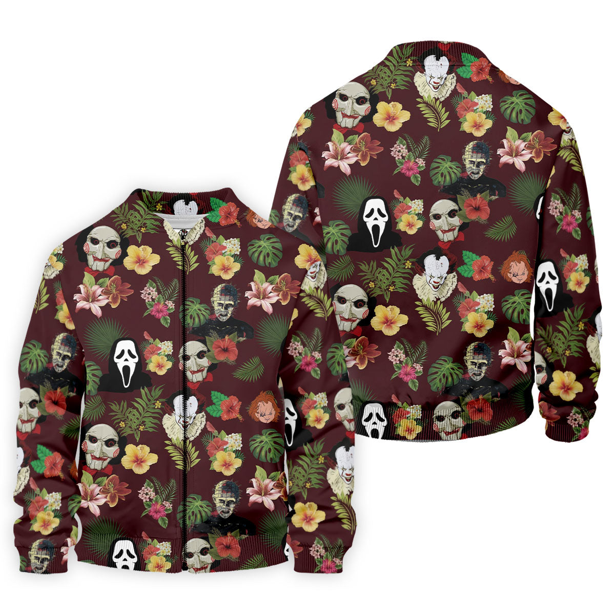 Floral Halloween Horror Character Hawaiian Golf Shirt, Men's Golf Shirt, Golf Polo Shirts For Men