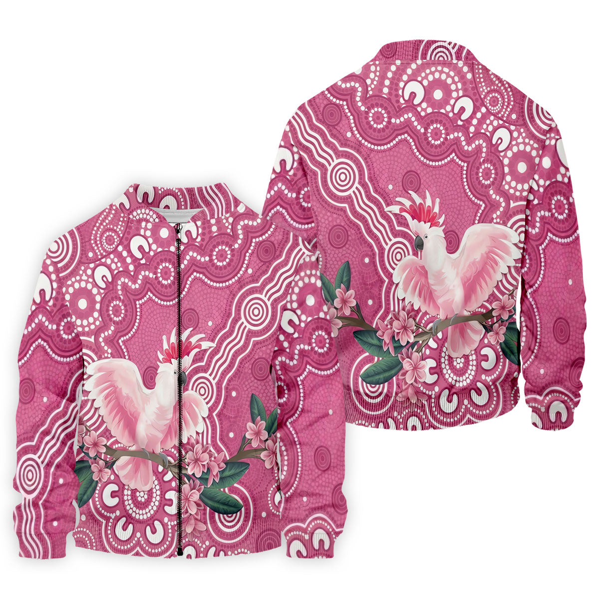 Pink Cockatoo Floral Aboriginal Art Polo Shirt, Hawaiian Golf Shirt, Mens Golf Shirts