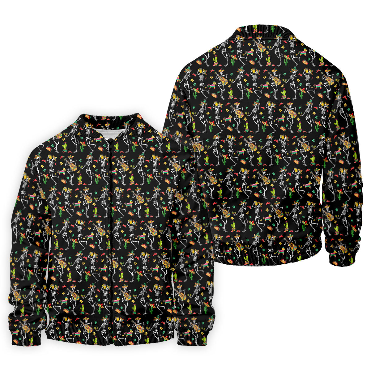 Dia De Muertos Skeletons Cinco De Mayo Celebration Fiesta Themed Black Golf Shirts For Men