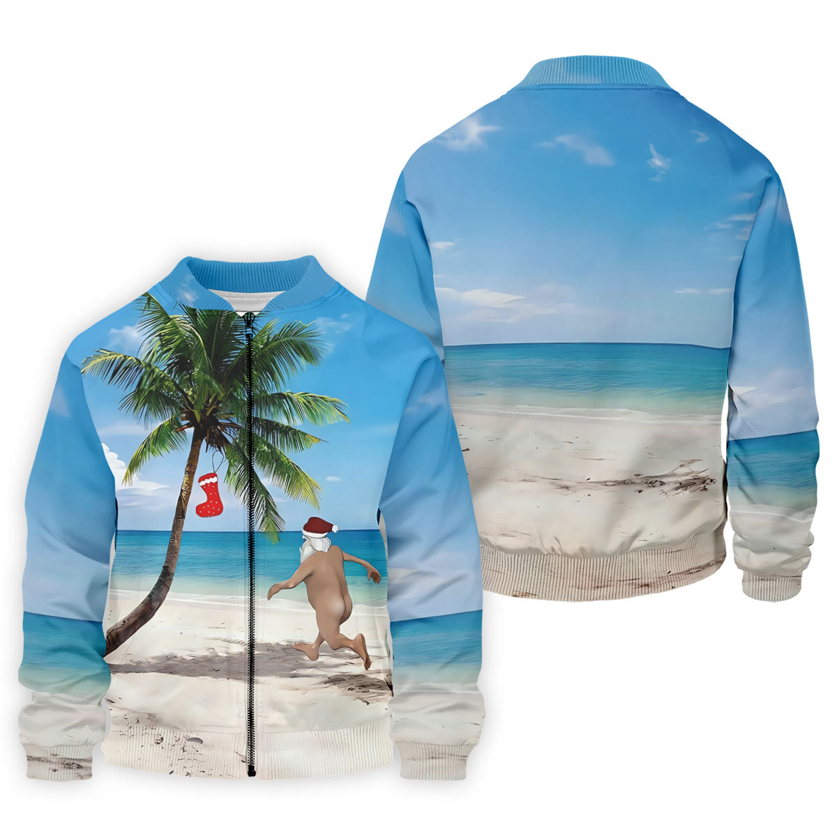 Funny Santa Running On Tropical Beach Christmas Golf Shirt, Men's Golf Shirt, Hawaiian Golf Shirt