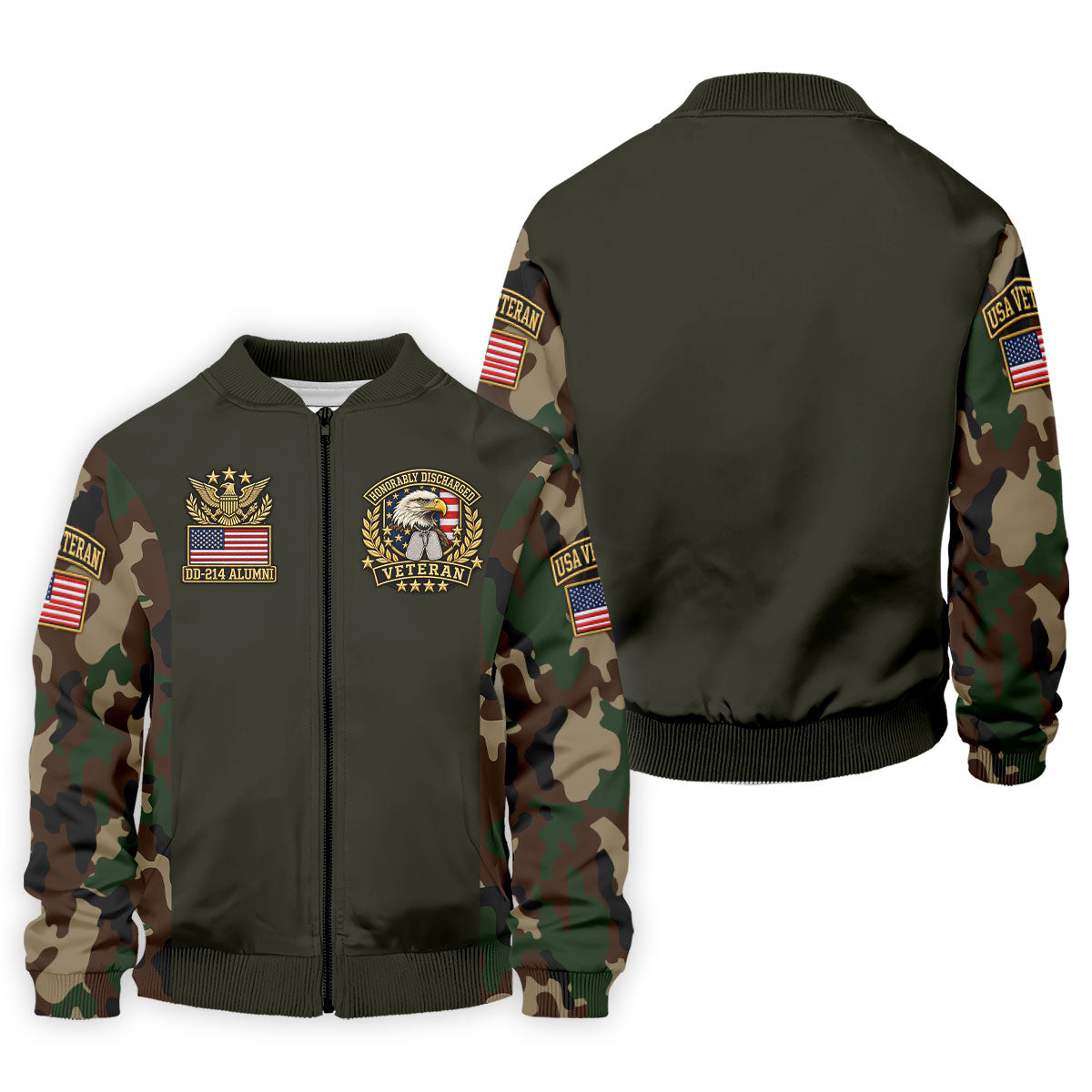 DD-214 Eagle Badge Olive Camo Polo Shirt, Men Golf Apparel, Veterans Day Golf Shirt