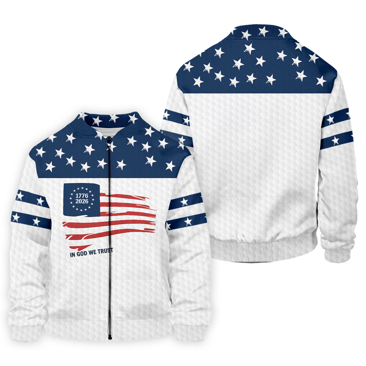 In God We Trust Golf Ball Pattern US Flag Golf Shirt, 250 Years 4th Of July Golf Shirts For Men