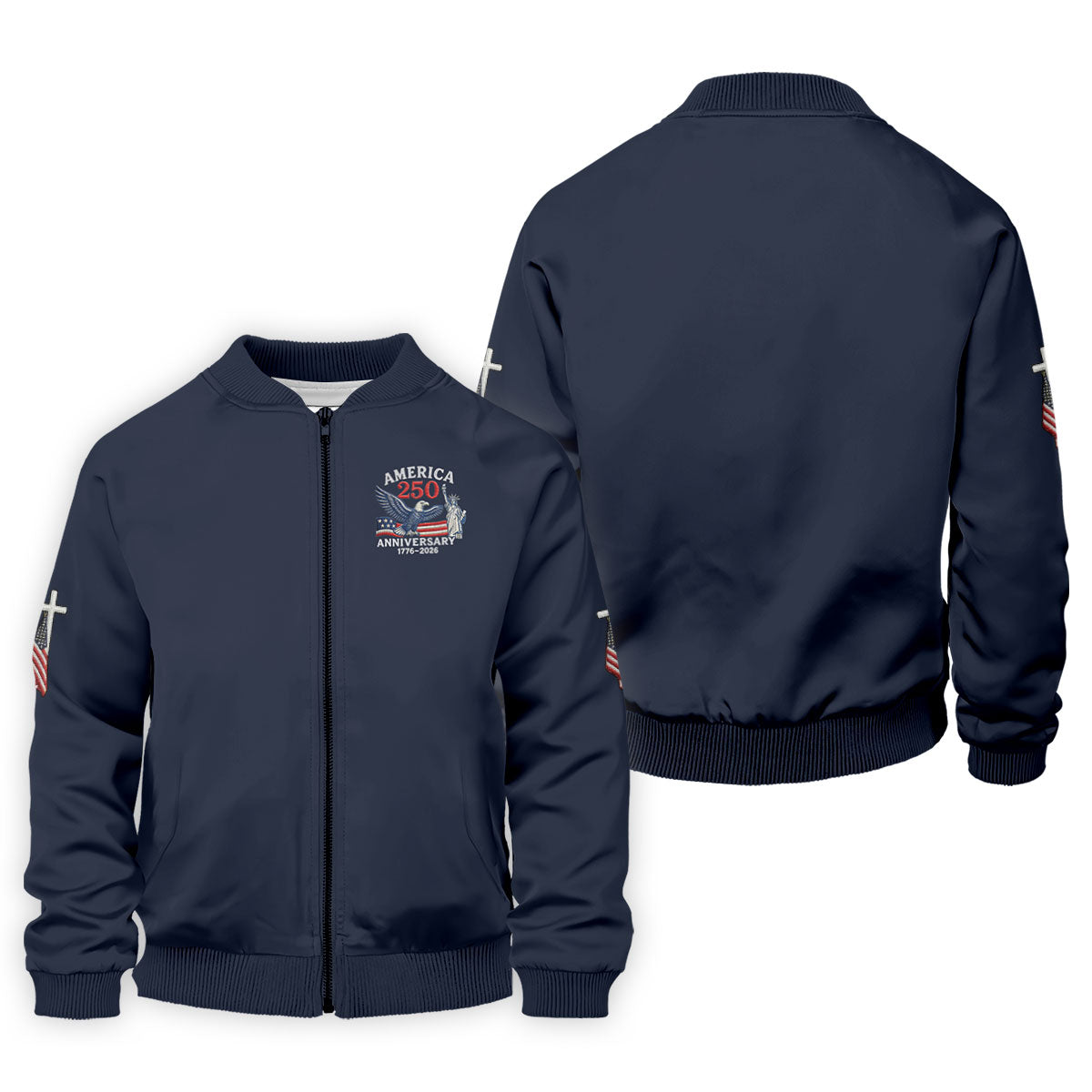 Faith Cross Bald Eagle America 250 Anniversary Navy Patriotic Golf Shirt, Golf Shirts For Men