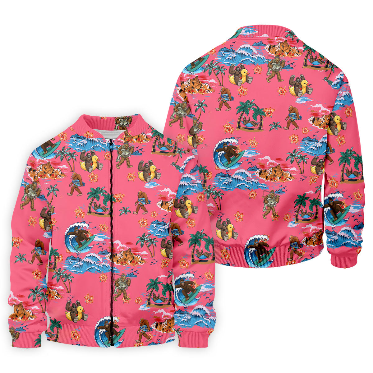 Pink Tropical Bigfoot Hawaiian Golf Polo Shirt, Men's Golf Shirt, Golf Polo Shirts For Men