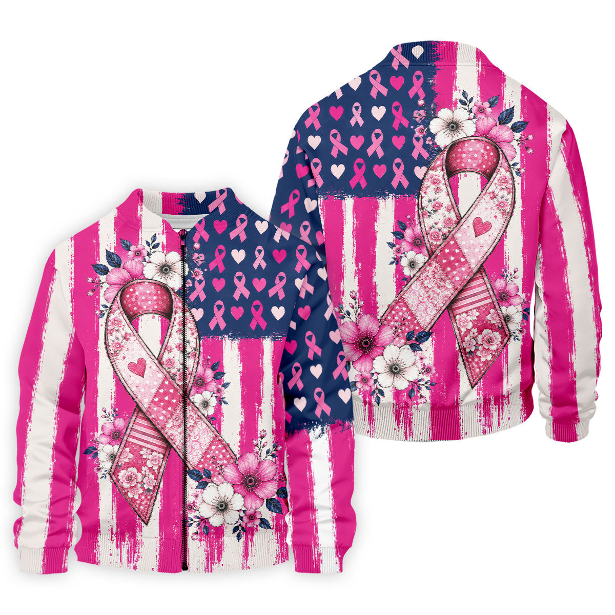 American Flag Pink Breast Cancer Awareness Golf Polo Shirt, Mens Golf Polo, Golf Shirts For Men