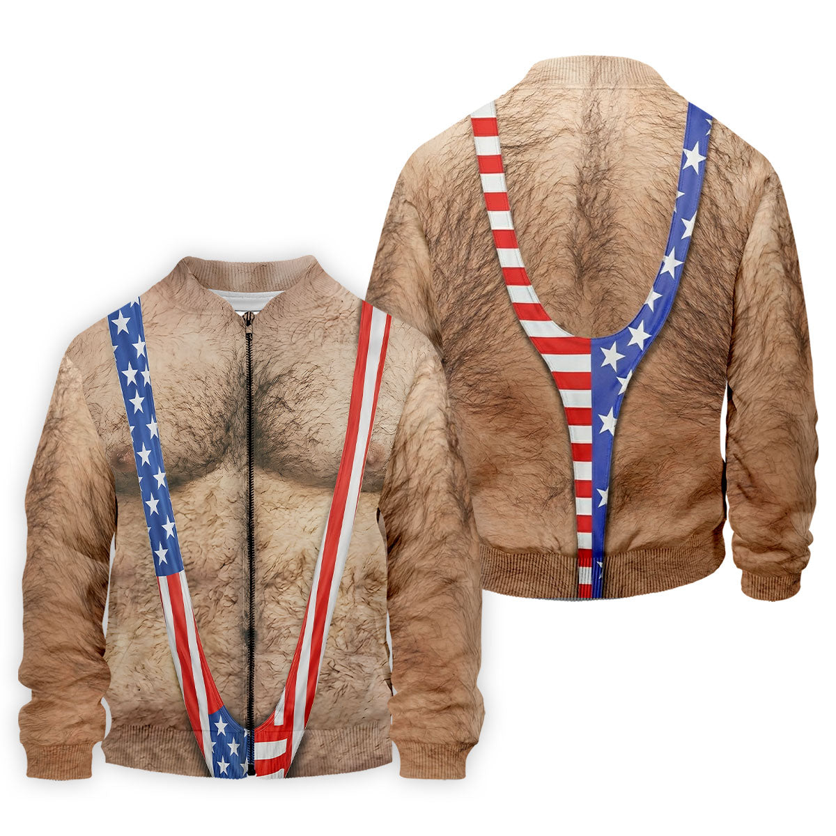 Hairy Body Funny Print Patriotic Golf Shirt, 250th Anniversary 4th Of July Golf Shirts For Men