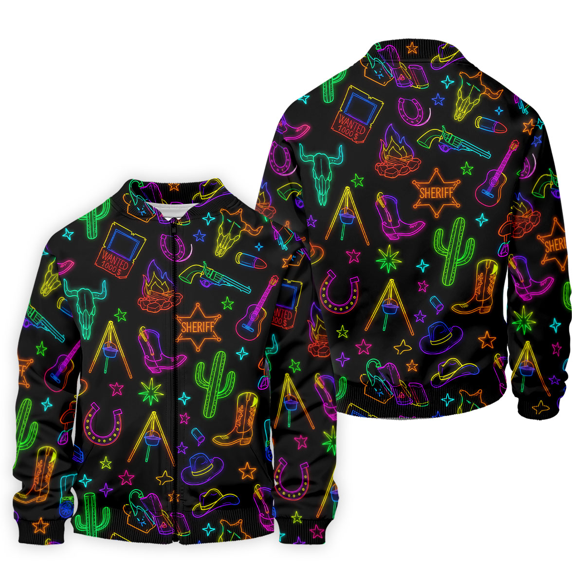 Neon Western Cowboy Pattern Golf Polo Shirt, Men's Golf Polo, Hawaiian Golf Shirt