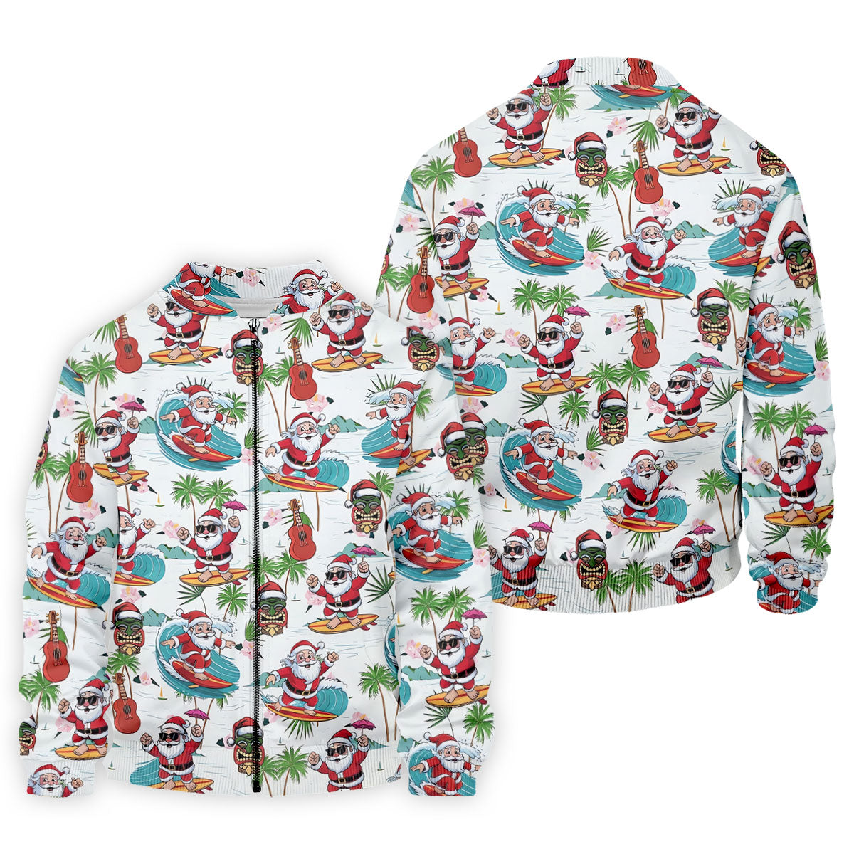 Surfing Santa Tropical Christmas Golf Shirt, Christmas Golf Shirt, Golf Apparel For Men