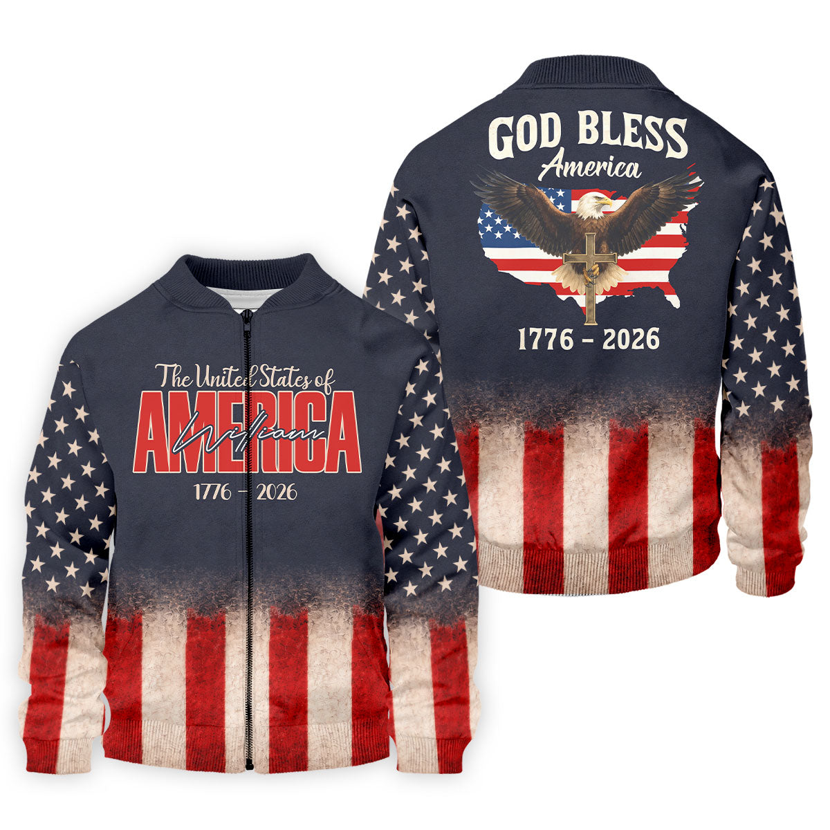 God Bless America Faith Cross Bald Eagle Patriotic Golf Shirt, 250 Years Golf Shirts For Men