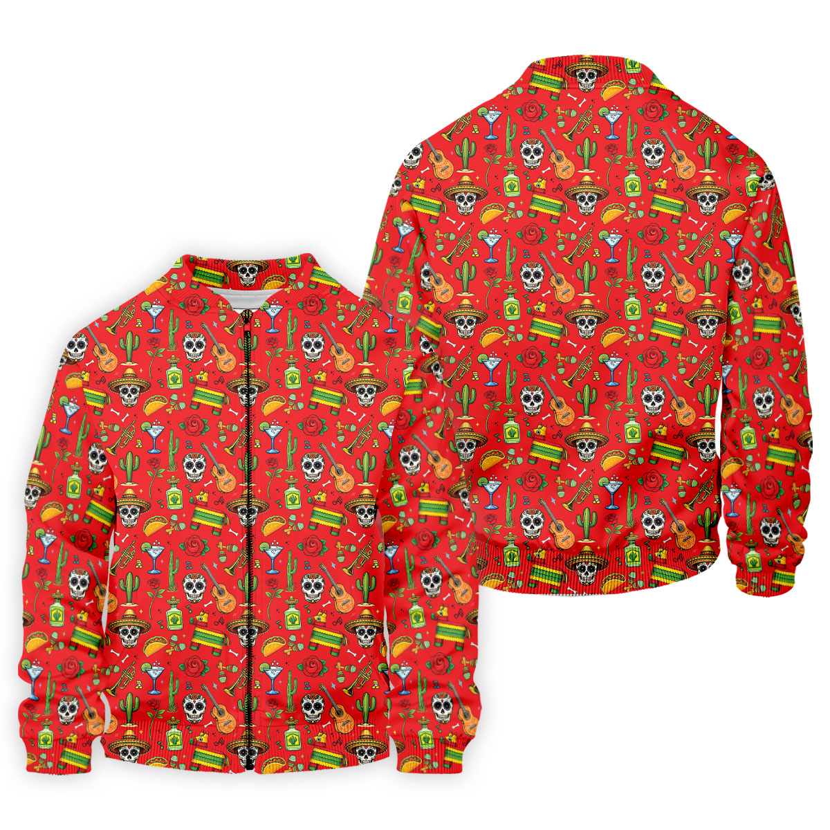 Decorated Skulls Party Items Cinco De Mayo Celebration Fiesta Themed Red Golf Shirts For Men