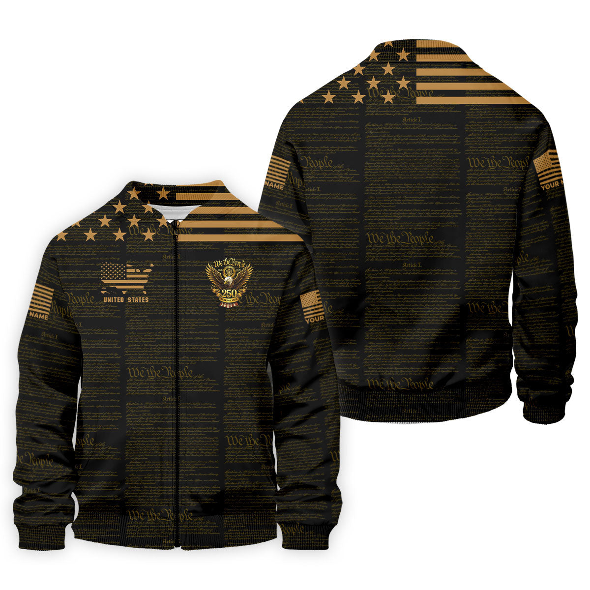 We The People Black And Gold Patriotic 4th Of July Golf Shirt, 250 Years Of Free Golf Shirts For Men
