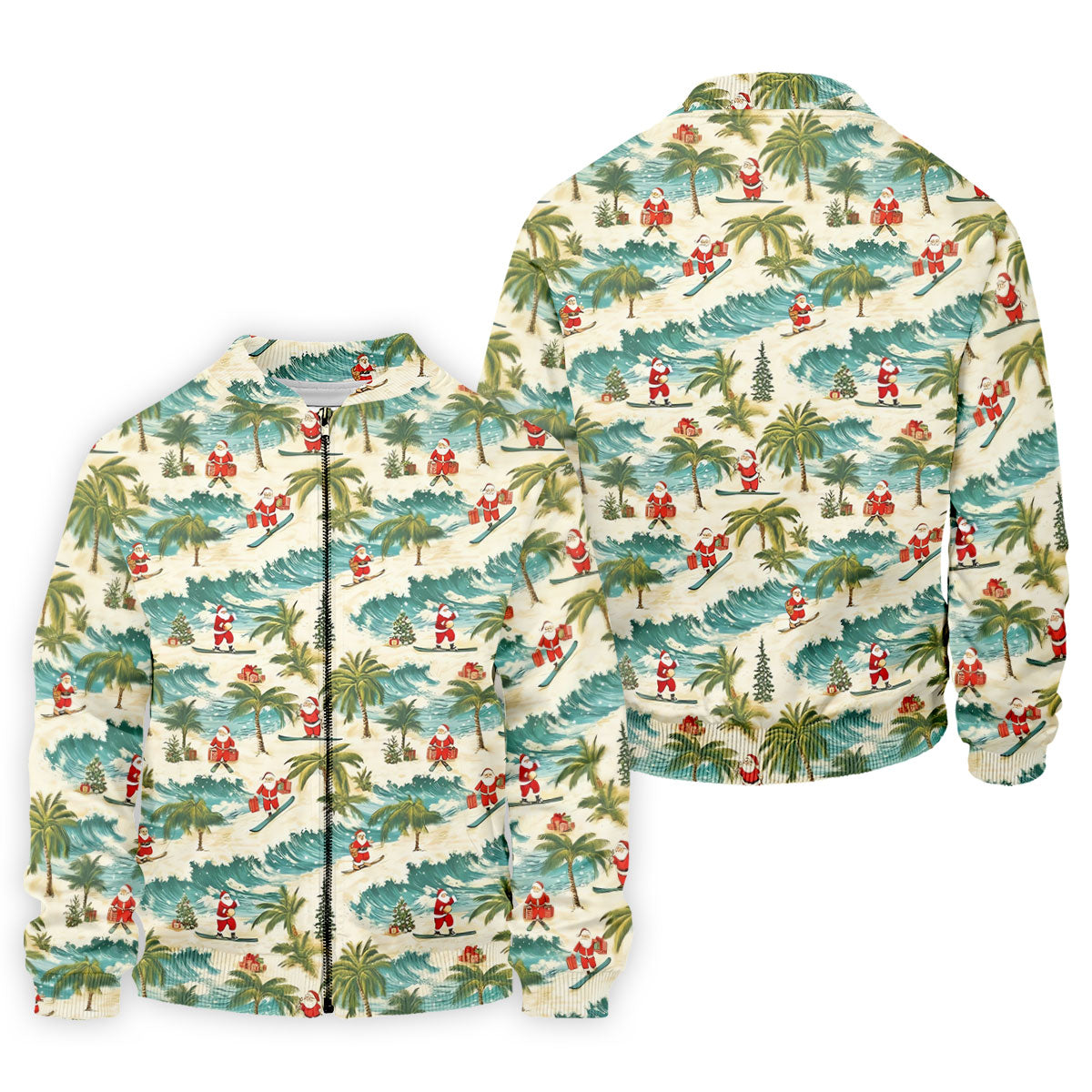 Christmas Santa Surfing Tropical Hawaiian Golf Shirt, Golf Shirts For Men, Printed Golf Shirts