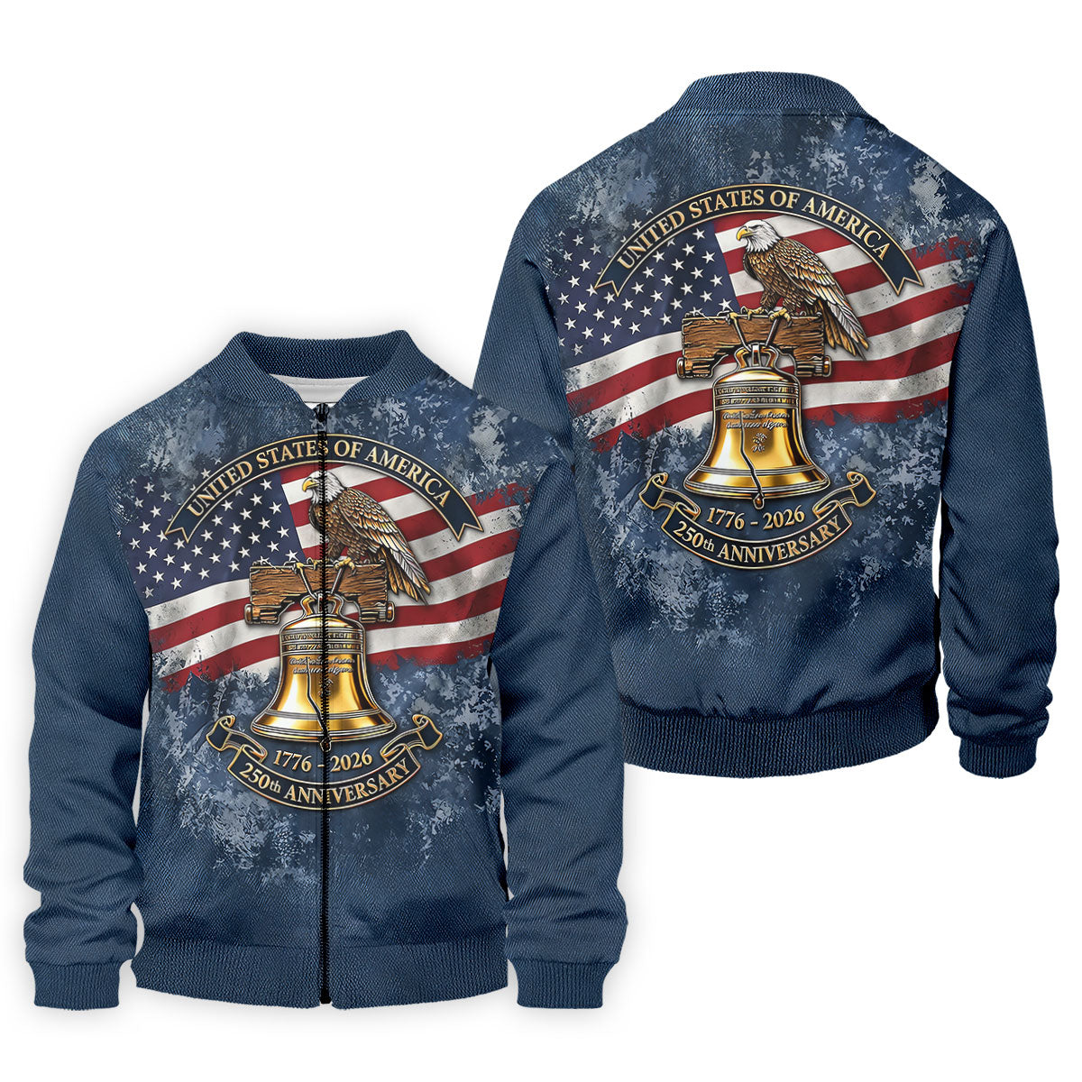 Patriotic Bald Eagle Liberty Bell Distressed Golf Shirt, 250 Years 4th Of July Golf Shirts For Men